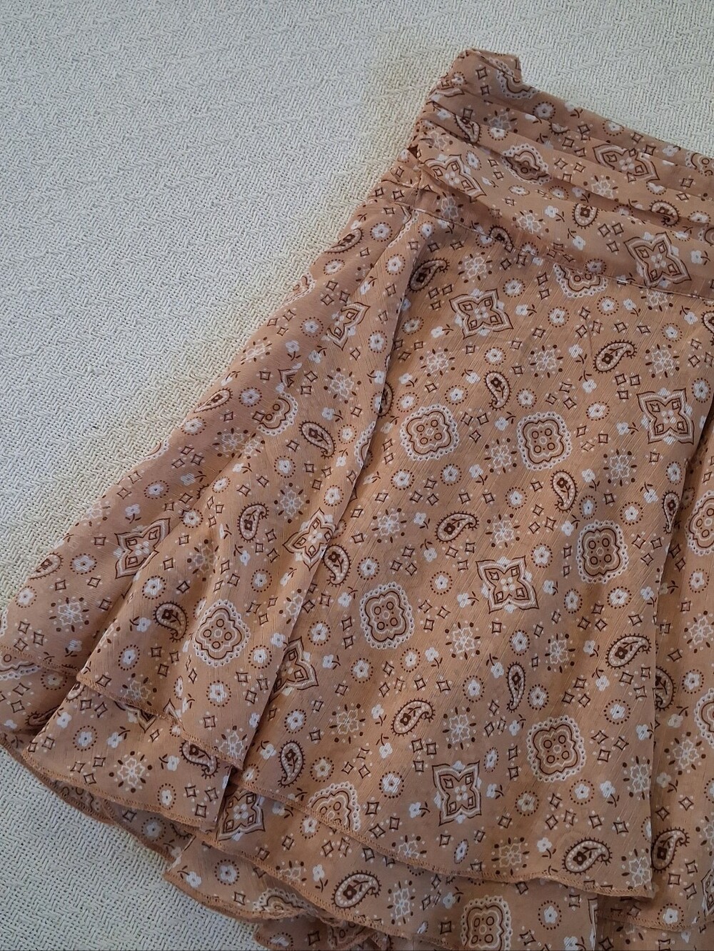 aerie ♡ wrap mini skirt brown paisley extra large lined - Picture 2 of 12